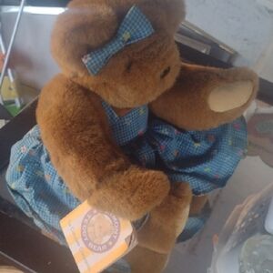 Brown Vermont Teddy Bear with Blue Dress NWT